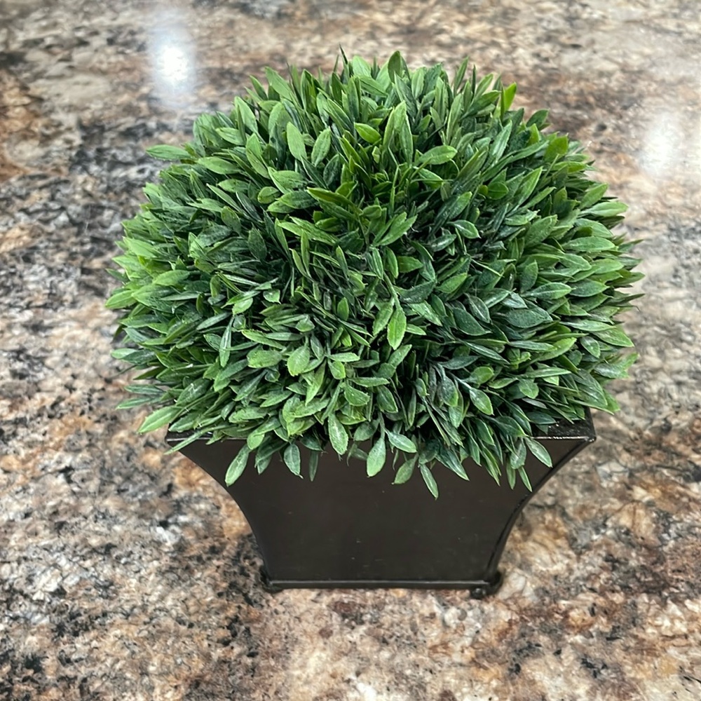 Decorative Faux Greenery in Bronze Metal Planter Pot